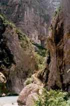 Der Wanderweg fhrt zunchst ein paar Stufen am Fels entlang.